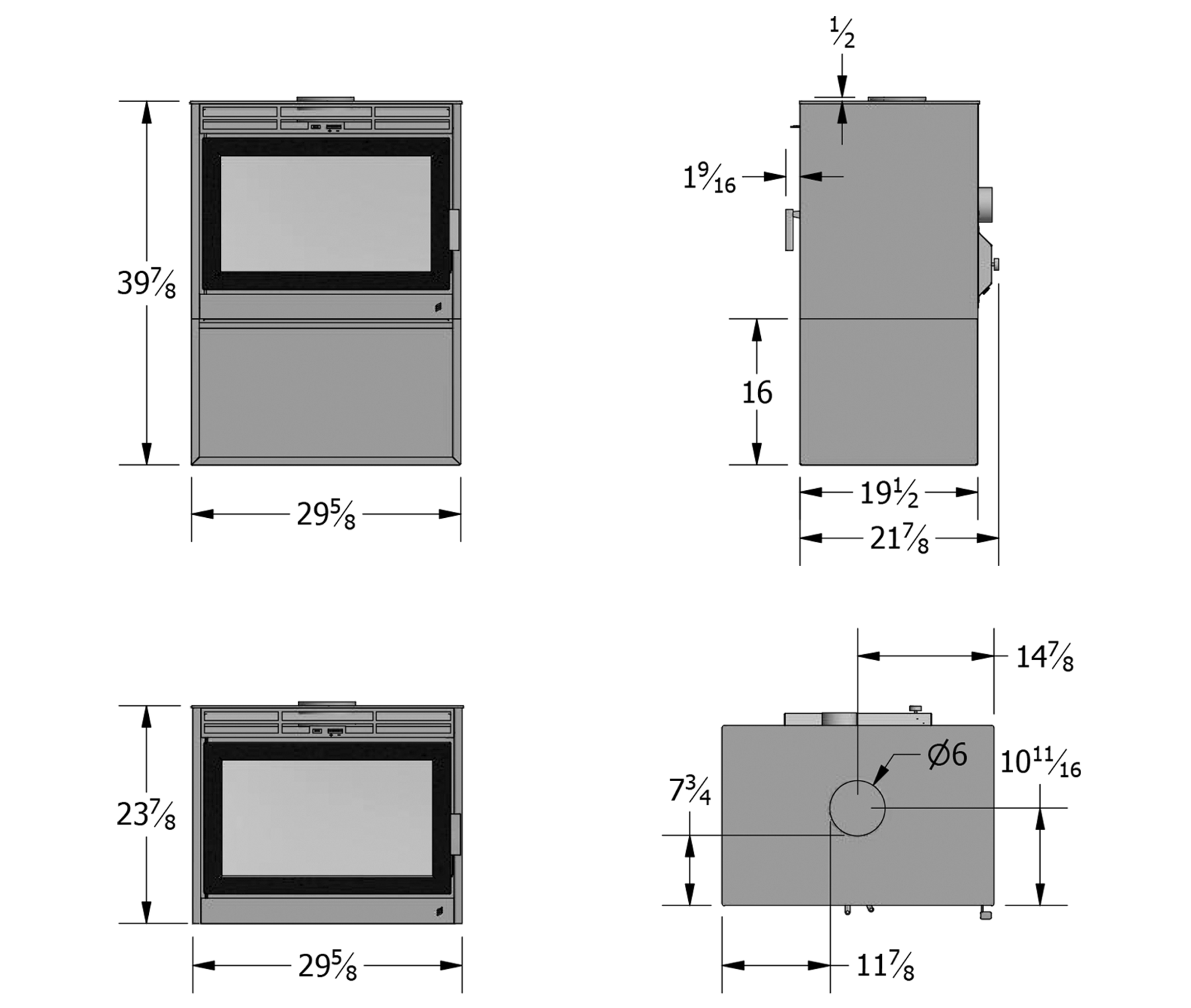 Supreme Novo 24 wood stove dimensions